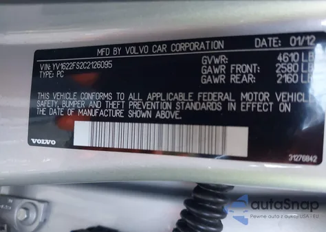 2012 Volvo S60 T5 из США, поврежденный, VIN YV1622FS2C2126095